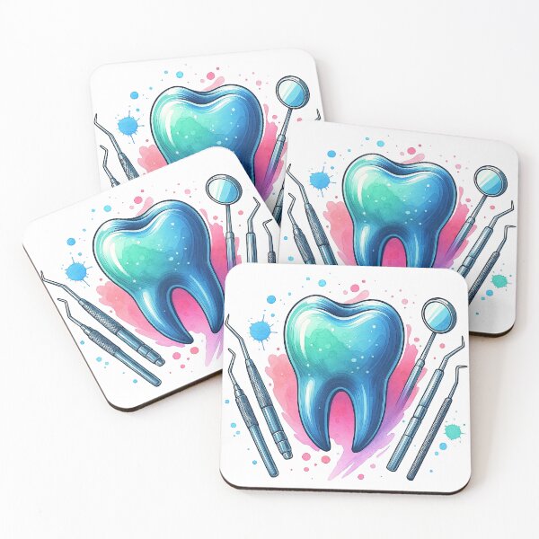 Item preview, Blue Tooth with Dental Tools in Watercolor Splash Style designed and sold by ArtfulWeave.