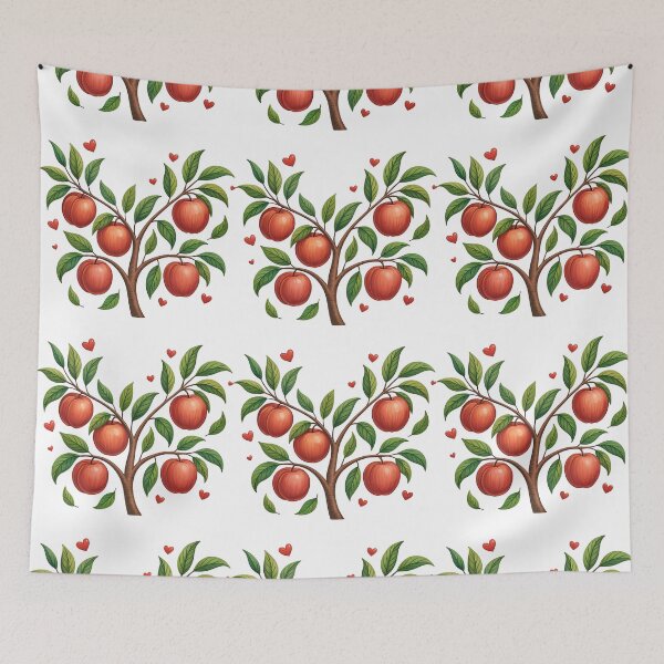 Item preview, Peach Tree with Heart Leaves and Ripe Fruit designed and sold by ArtfulWeave.