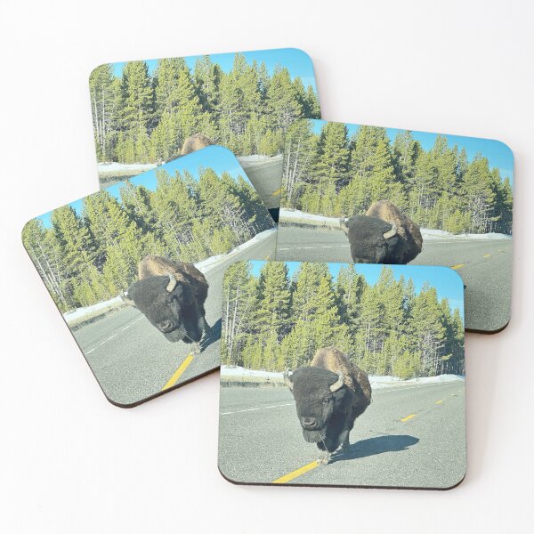 Item preview, Bison buffalo walks yellow line Yellowstone National Park designed and sold by MYTOPSHELF.