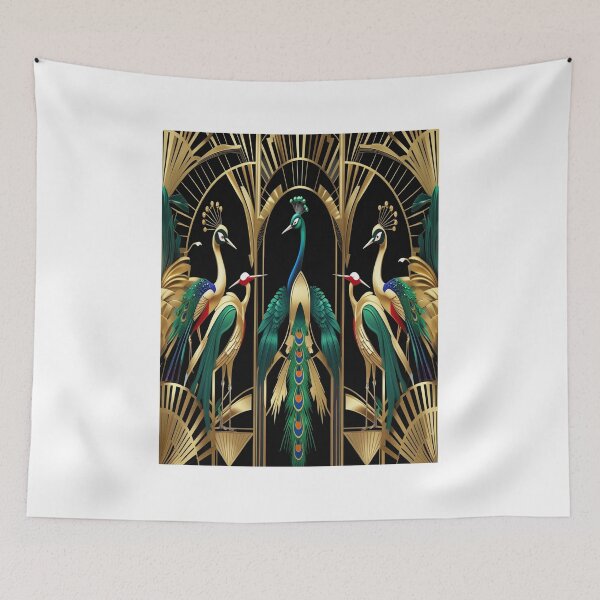 Item preview, Art Deco Exotic Birds Geometric Sunburst Pattern designed and sold by Max Store.