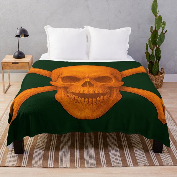 Item preview, Pumpkin Orange Skull and Crossbones Halloween Pirate Flag designed and sold by hauntedtees.