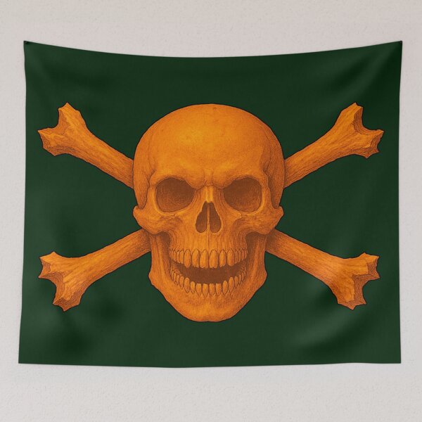 Item preview, Pumpkin Orange Skull and Crossbones Halloween Pirate Flag designed and sold by hauntedtees.