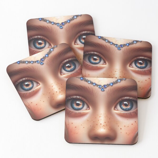Item preview, Elven Child Close-Up – Freckled Face with Blue Jewel and Ancient Eyes designed and sold by EmeraldeaArt.