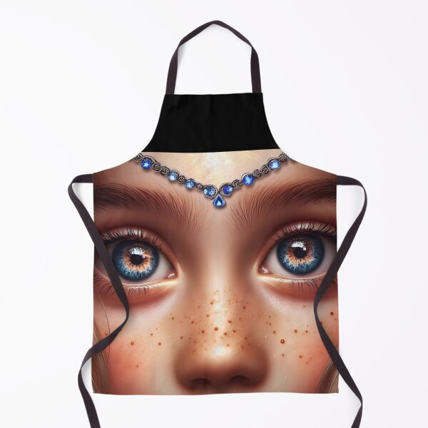 Item preview, Elven Child Close-Up – Freckled Face with Blue Jewel and Ancient Eyes designed and sold by EmeraldeaArt.