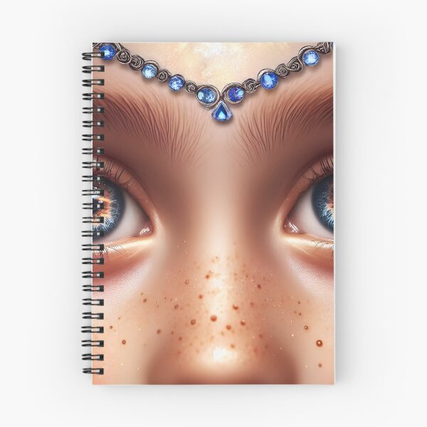 Item preview, Elven Child Close-Up – Freckled Face with Blue Jewel and Ancient Eyes designed and sold by EmeraldeaArt.