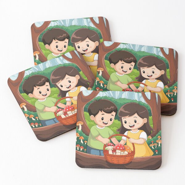 Item preview, Kids Collecting Mushrooms – Cute Storybook Forest Scene designed and sold by EmeraldeaArt.