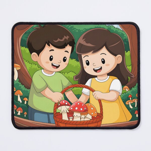 Item preview, Kids Collecting Mushrooms – Cute Storybook Forest Scene designed and sold by EmeraldeaArt.