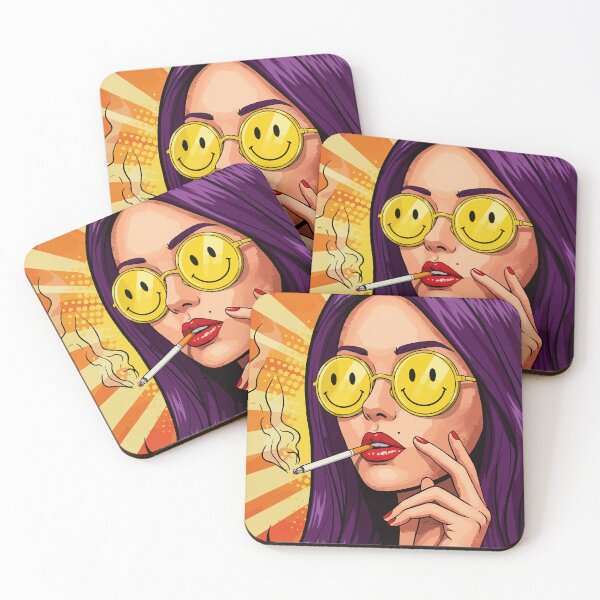 Item preview, Retro Pop Art Chill Girl Smoking Take It Easy Smiley Glasses designed and sold by -DEEWOLF-.
