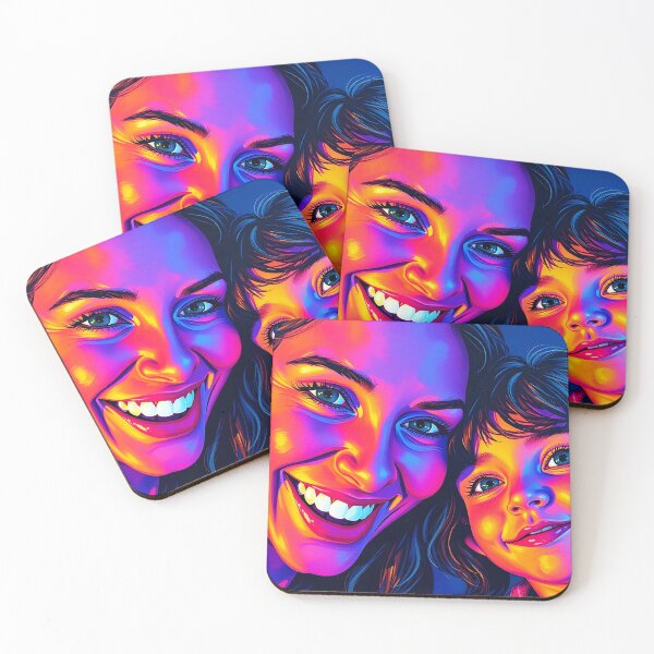 Item preview, Neon Bond – Vibrant Mother and Daughter Close-Up designed and sold by EmeraldeaArt.