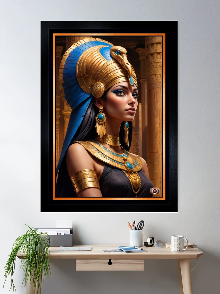 The Majestic Golden Headdress Queen Lyraethia Captivating AI Concept Art by Xzendor7 Room Decor Poster Art Print