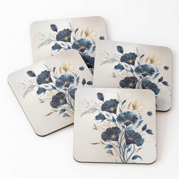 Item preview, Dark Blue and Gold Botanical Flowers – Elegant Floral Illustration – Modern Nature Artwork designed and sold by Art for Every Room.