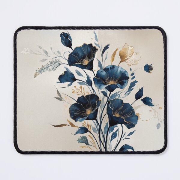 Item preview, Dark Blue and Gold Botanical Flowers – Elegant Floral Illustration – Modern Nature Artwork designed and sold by Art for Every Room.