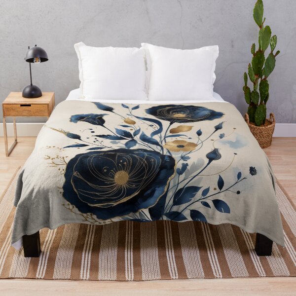 Item preview,  Dark Floral Design – Blue and Gold Botanical Pattern – Luxury Decor Art designed and sold by Art for Every Room.