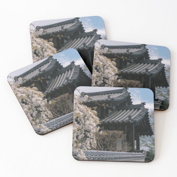 Item preview, White Cherry Blossoms (Shogetsu Variety) Blooming at Buddhist Temple in a Japanese Castle Town designed and sold by Pix4Japan.