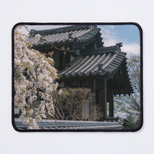 Item preview, White Cherry Blossoms (Shogetsu Variety) Blooming at Buddhist Temple in a Japanese Castle Town designed and sold by Pix4Japan.