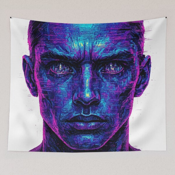 Item preview, Cyberpunk Digital Art Portrait - Neon Futuristic Face Abstract Synthwave Aesthetic designed and sold by CreativeVisionsHub.