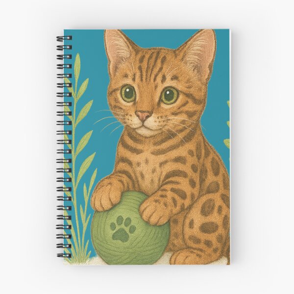 Item preview, Bengal Cat with Green Ball and Plants designed and sold by Idelab-11.