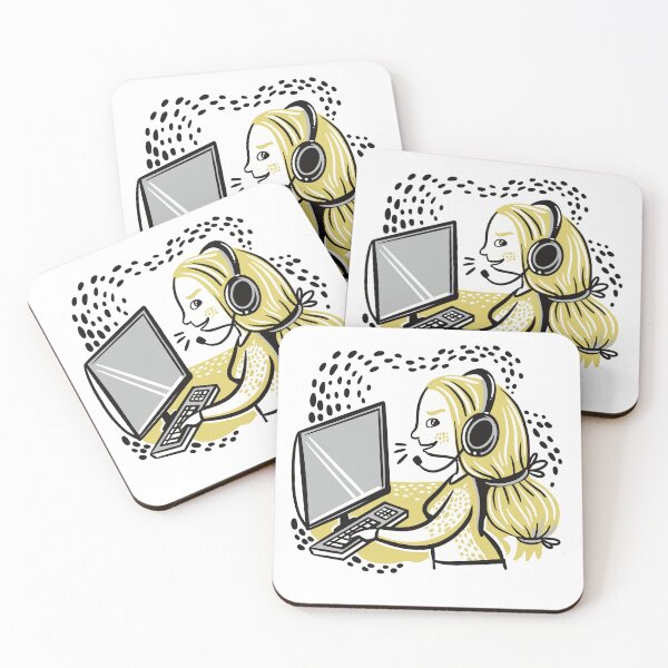 Item preview, Yellow Call Centre Woman on the phone designed and sold by jasmineberry.