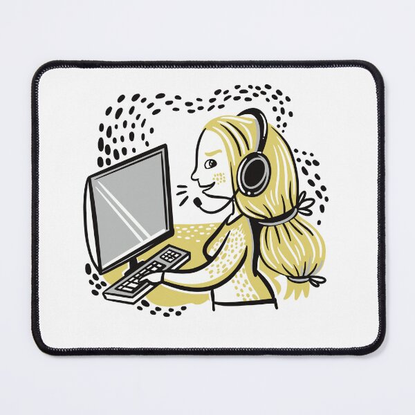 Item preview, Yellow Call Centre Woman on the phone designed and sold by jasmineberry.