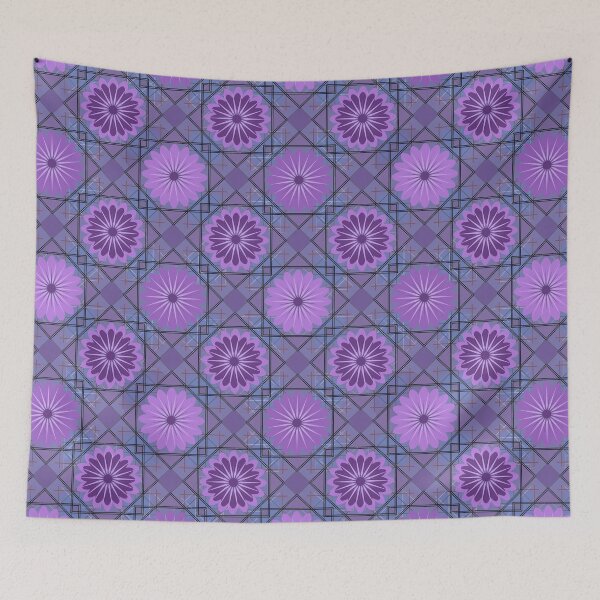 Item preview, Retro Modern Design 14-1: Three-Dimensional Grid With Purple Flowers designed and sold by SBVillard.