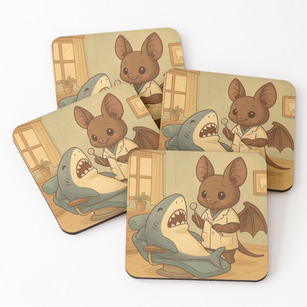 Item preview, Bat Dentist and Shark Patient – Cute Cartoon Creature Art designed and sold by Strange Comforts.