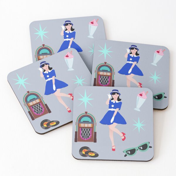 Item preview, 1950s Style - Retro Diner Vibes – Cute 50s Lady with Jukebox, Records & Milkshake designed and sold by ParfaitPrints.