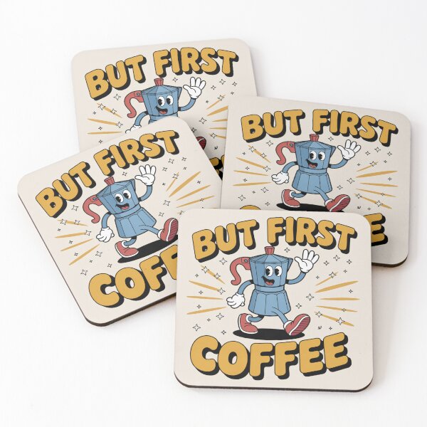 Item preview, First Coffee Funny Quote – Cute Cartoon Moka Pot Coffee Lover Gift designed and sold by Cafe-Color.