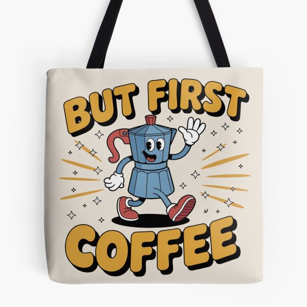 Item preview, First Coffee Funny Quote – Cute Cartoon Moka Pot Coffee Lover Gift designed and sold by Cafe-Color.