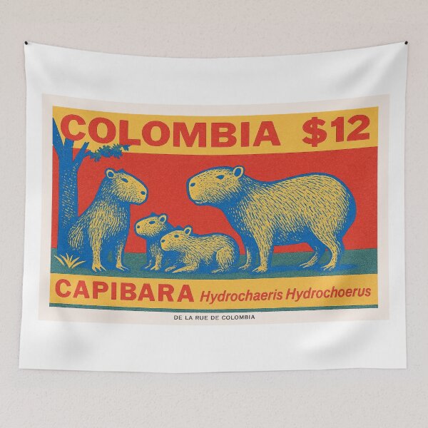 Item preview, Colombia Capybara Stamp Poster designed and sold by retrographics.