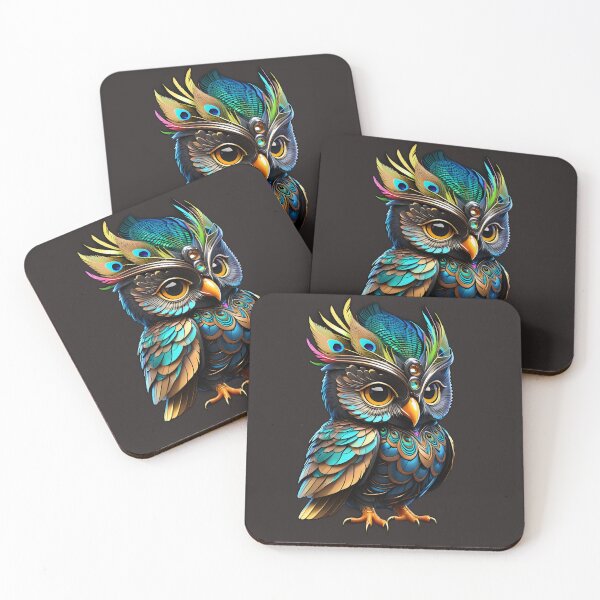 Item preview, Cyberpunk Chibi Owl Sticker  – Neon Peacock Feathers designed and sold by Mood-Natural.