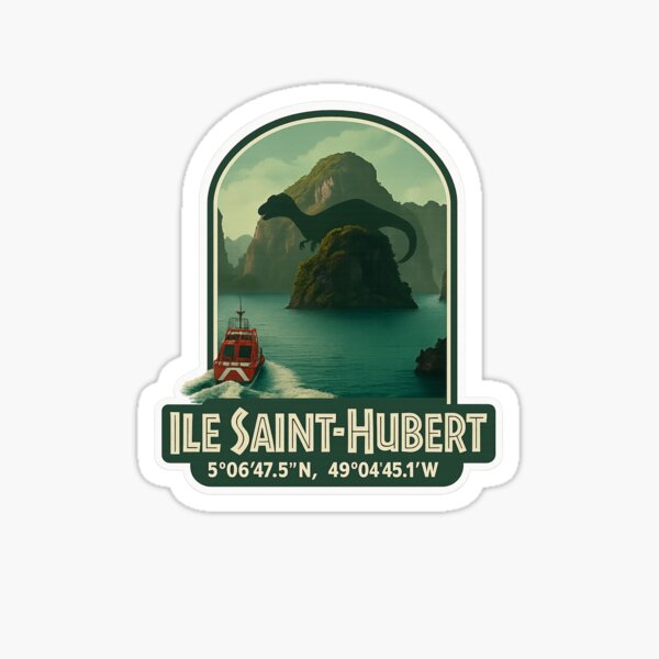 Item preview, Ile Saint-Hubert – Dinosaurier-Insel-Abzeichen designed and sold by FullofBakedBeans.