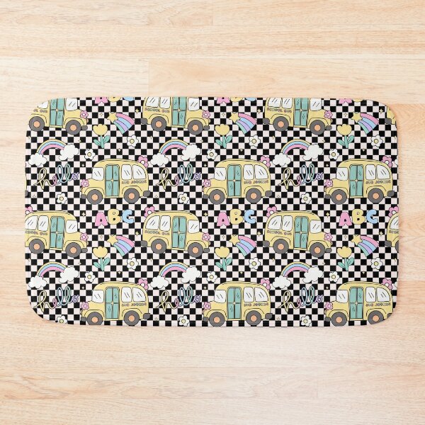 Item preview, Kawaii School Bus Checkerboard Pattern – Pastel ABC Rainbow Back-to-School Drawstring Bag designed and sold by FestivityFinds.