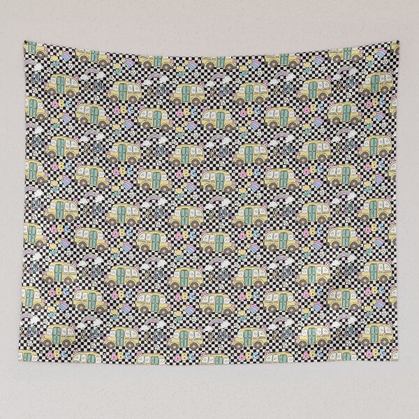 Item preview, Kawaii School Bus Checkerboard Pattern – Pastel ABC Rainbow Back-to-School Drawstring Bag designed and sold by FestivityFinds.