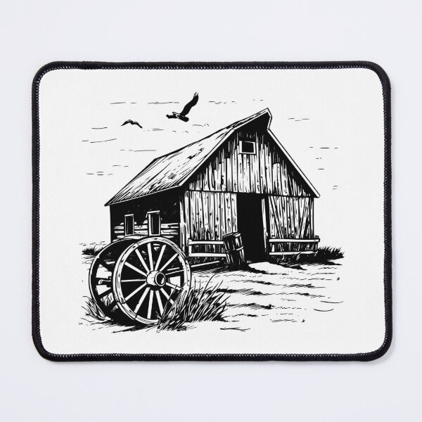 Item preview, Rustic Barn and Wagon Wheel | Vintage Country Farm Ink Art designed and sold by inkoutninja.
