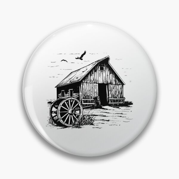 Item preview, Rustic Barn and Wagon Wheel | Vintage Country Farm Ink Art designed and sold by inkoutninja.
