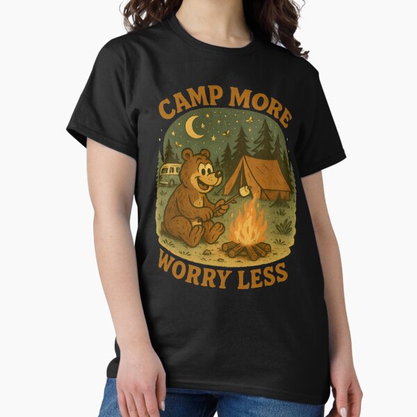 Item preview, Camp More Worry Less - Funny Bear Roasting Marshmallows Camping designed and sold by zakugan.