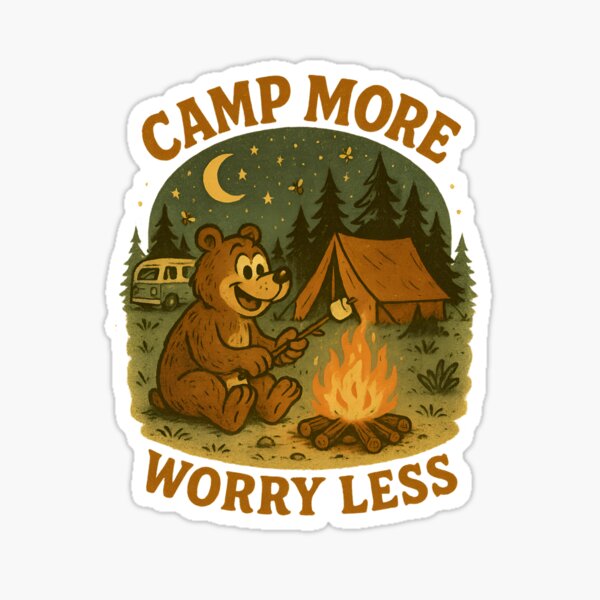 Item preview, Camp More Worry Less - Funny Bear Roasting Marshmallows Camping designed and sold by zakugan.