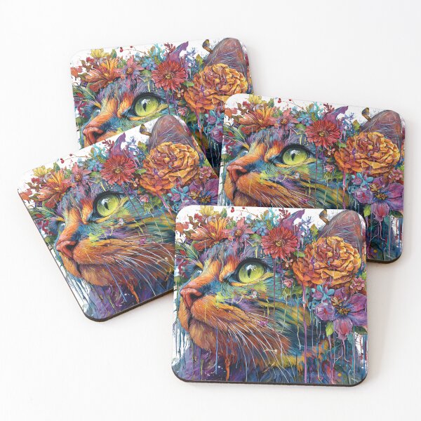 Item preview, “Rainbow Regal Cat – Floral Crown in Dripping Paint Art Style” designed and sold by SantiLab.