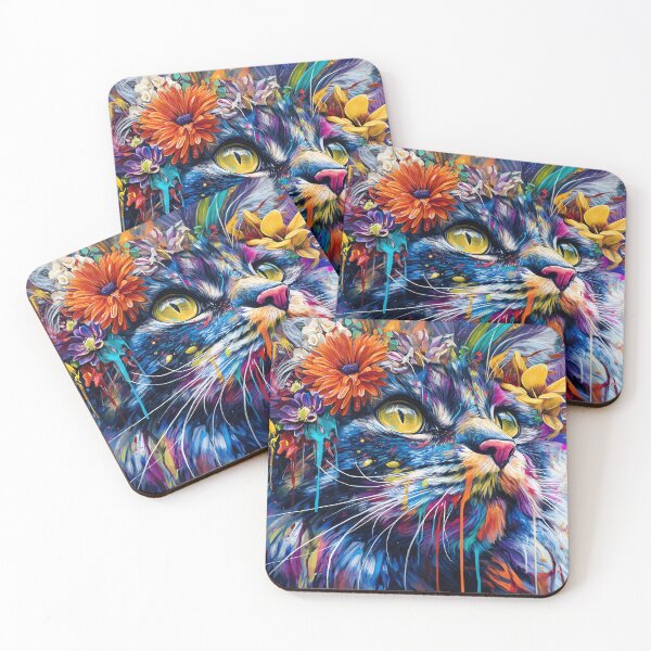 Item preview, "Vibrant Floral Cat with Yellow Eyes Style" designed and sold by SantiLab.