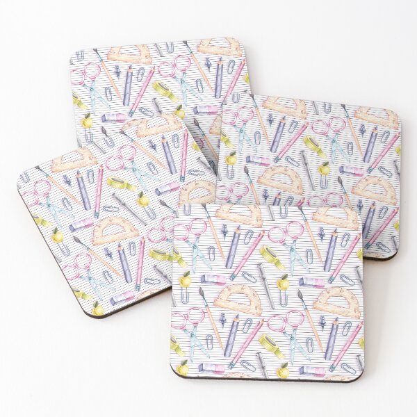 Item preview, Watercolor School Supplies Pattern Desk Mat – Pastel Stationery on Lined Notebook Paper designed and sold by FestivityFinds.