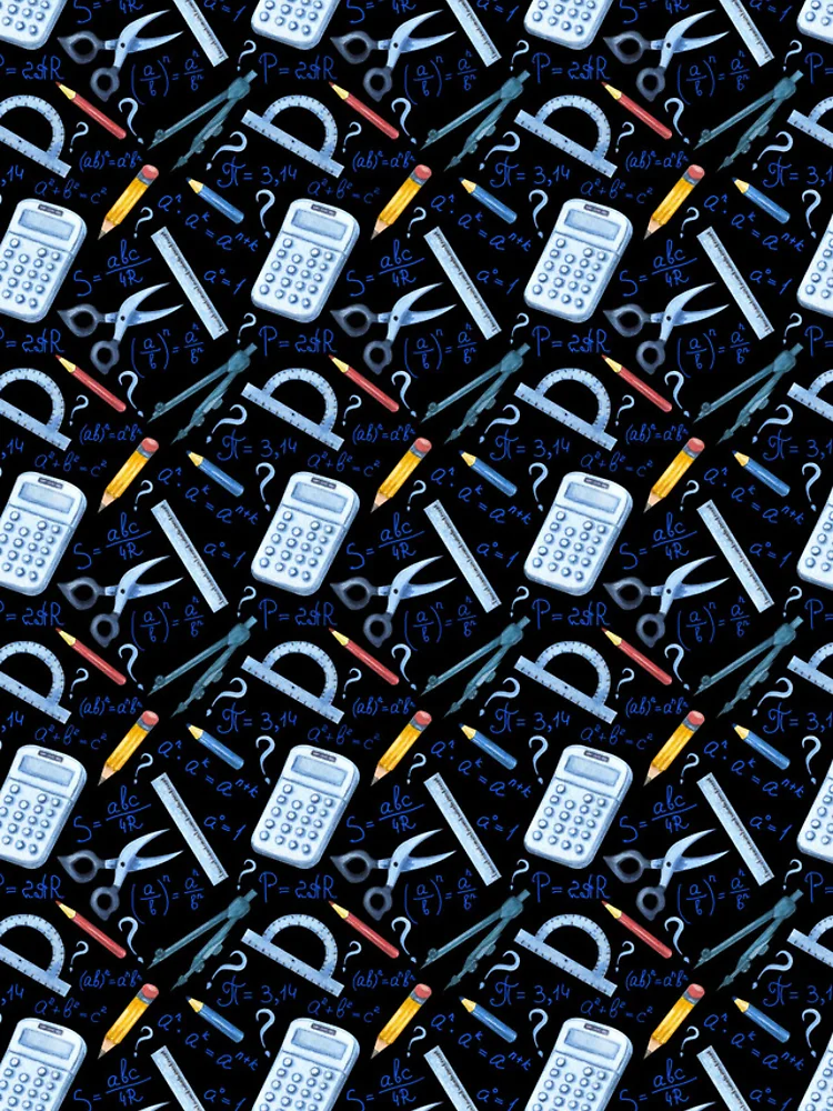 Thumbnail 4 of 4, iPhone Case, Watercolor Math Tools Pattern Desk Mat – STEM Equations Calculator Ruler Geometry Design designed and sold by FestivityFinds.