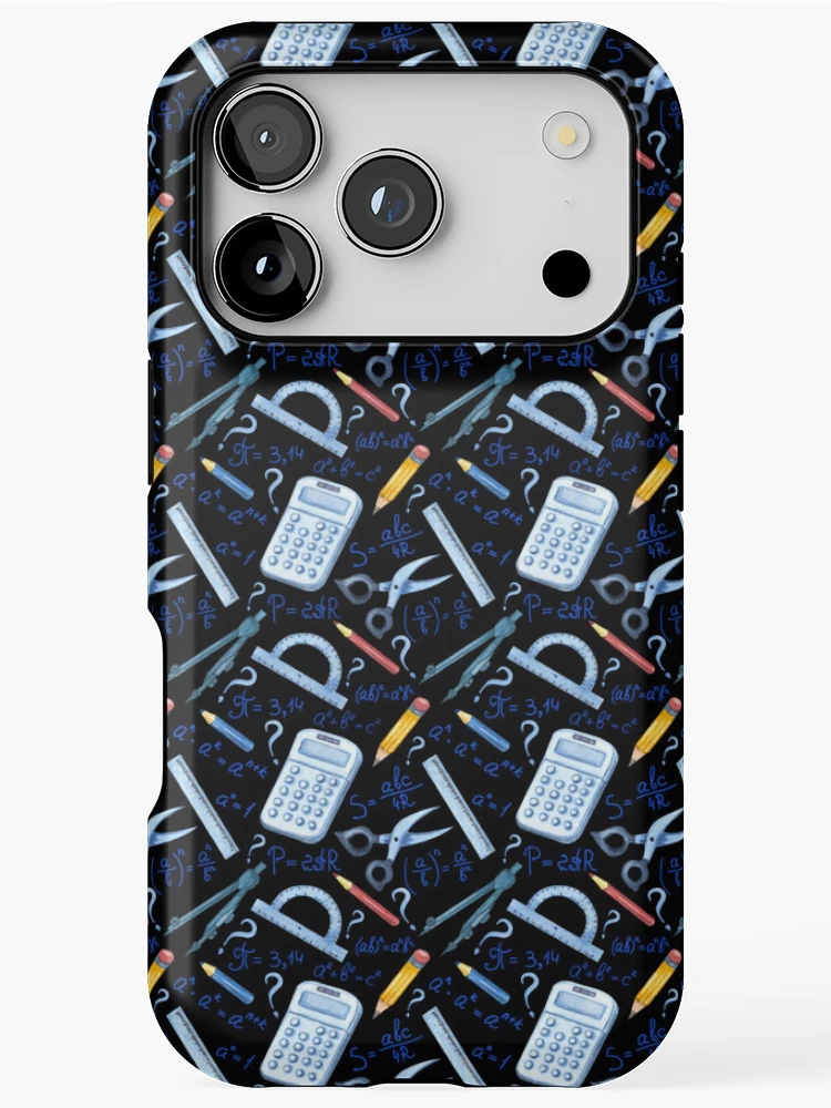 Thumbnail 1 of 4, iPhone Case, Watercolor Math Tools Pattern Desk Mat – STEM Equations Calculator Ruler Geometry Design designed and sold by FestivityFinds.