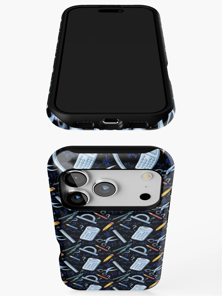 Thumbnail 3 of 4, iPhone Case, Watercolor Math Tools Pattern Desk Mat – STEM Equations Calculator Ruler Geometry Design designed and sold by FestivityFinds.
