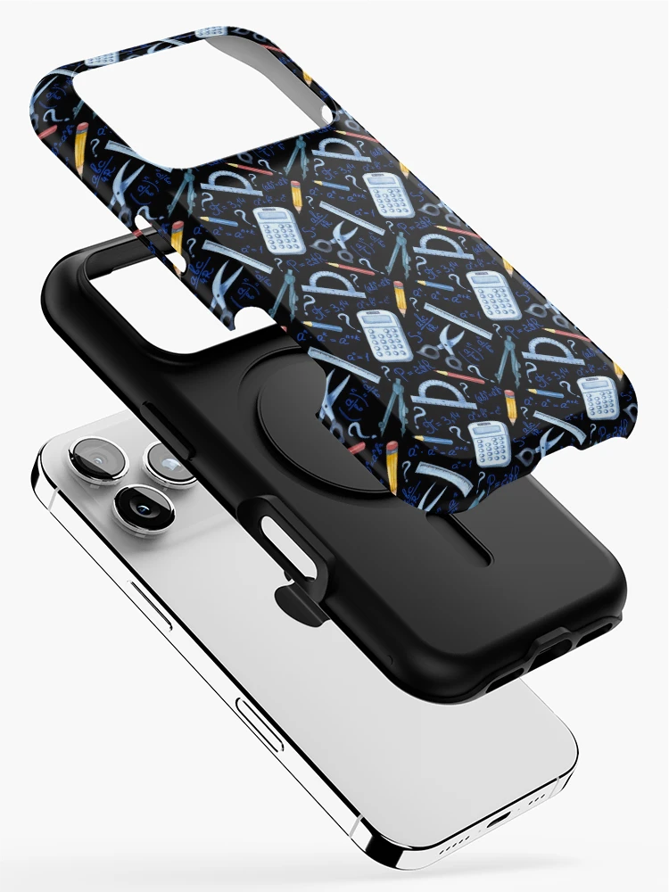 Thumbnail 2 of 4, iPhone Case, Watercolor Math Tools Pattern Desk Mat – STEM Equations Calculator Ruler Geometry Design designed and sold by FestivityFinds.