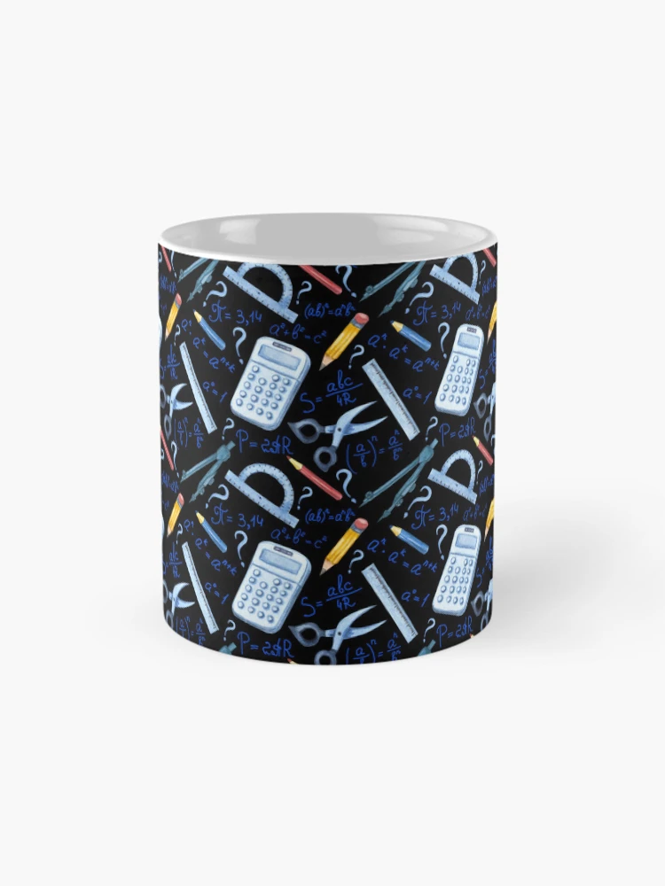 Thumbnail 4 of 6, Coffee Mug, Watercolor Math Tools Pattern Desk Mat – STEM Equations Calculator Ruler Geometry Design designed and sold by FestivityFinds.