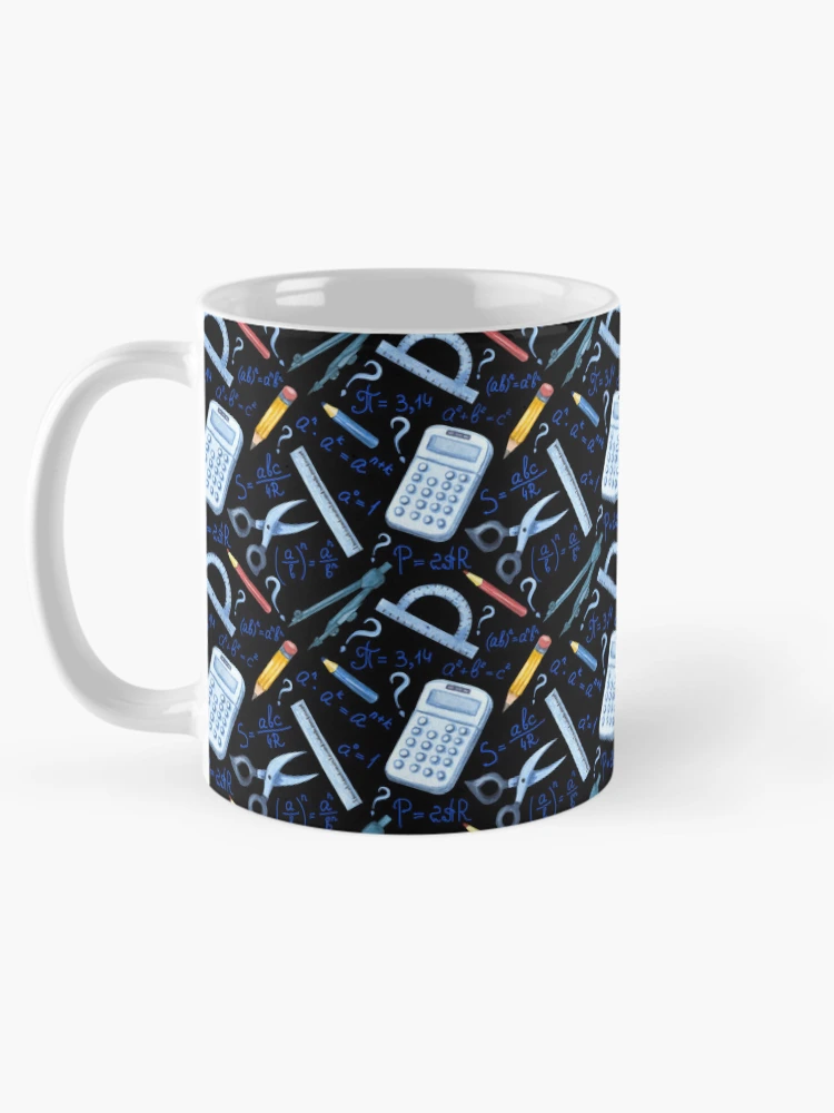 Thumbnail 5 of 6, Coffee Mug, Watercolor Math Tools Pattern Desk Mat – STEM Equations Calculator Ruler Geometry Design designed and sold by FestivityFinds.