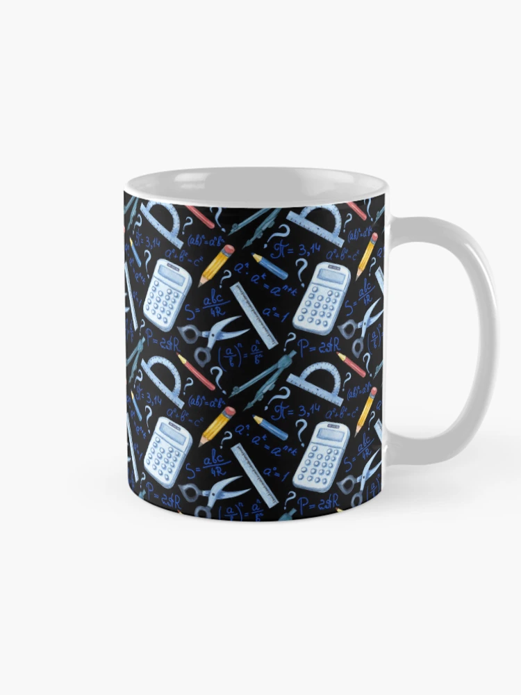 Thumbnail 3 of 6, Coffee Mug, Watercolor Math Tools Pattern Desk Mat – STEM Equations Calculator Ruler Geometry Design designed and sold by FestivityFinds.