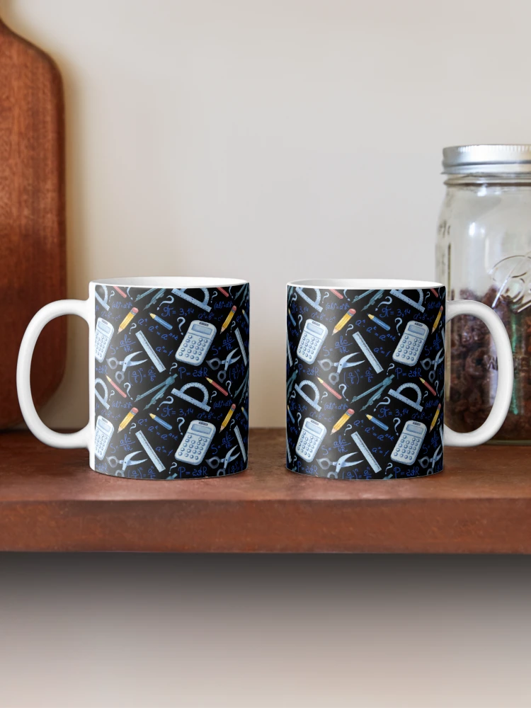 Thumbnail 2 of 6, Coffee Mug, Watercolor Math Tools Pattern Desk Mat – STEM Equations Calculator Ruler Geometry Design designed and sold by FestivityFinds.