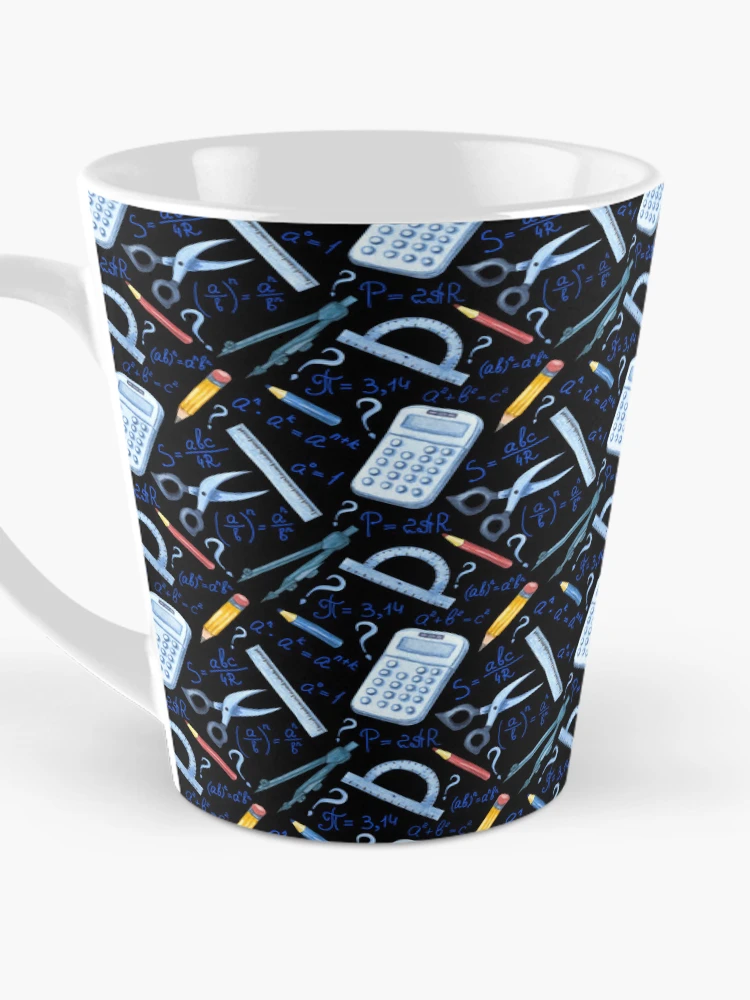Thumbnail 3 of 4, Coffee Mug, Watercolor Math Tools Pattern Desk Mat – STEM Equations Calculator Ruler Geometry Design designed and sold by FestivityFinds.