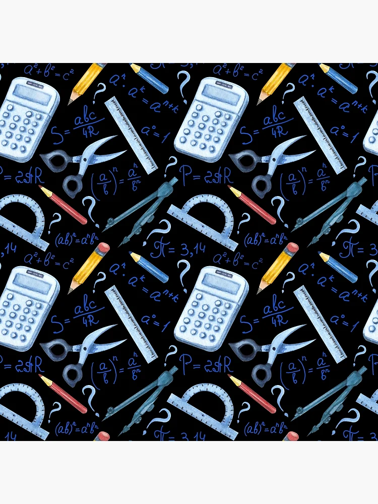 Thumbnail 3 of 3, Poster, Watercolor Math Tools Pattern Desk Mat – STEM Equations Calculator Ruler Geometry Design designed and sold by FestivityFinds.